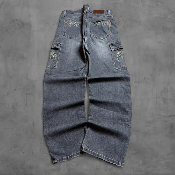 Y2K Evisu Like Vintage Japanese Embroiderd Archive 90s Denim Jeans Size 34x31